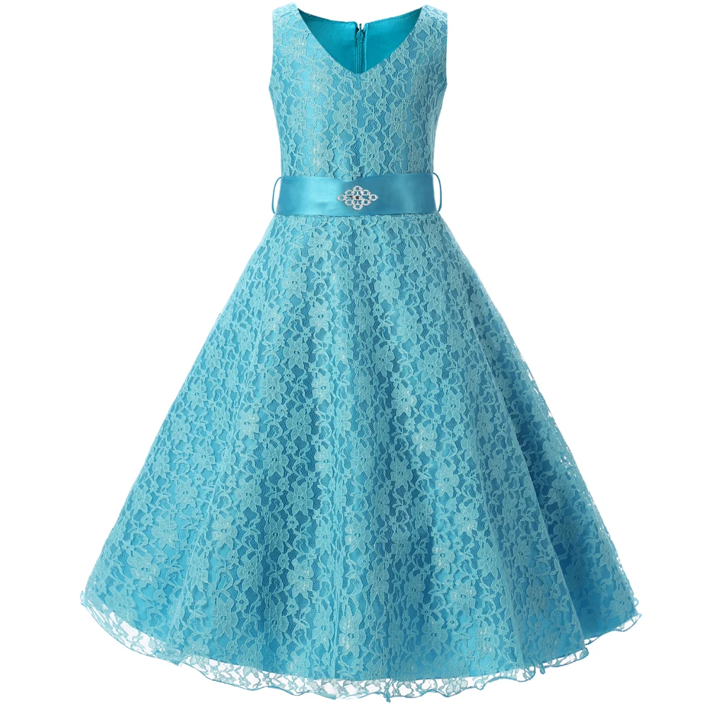 solid ribbon teenagers kids dress party wear gowns ceremony flower lace children girls wedding birthday dresses for | Детская одежда и