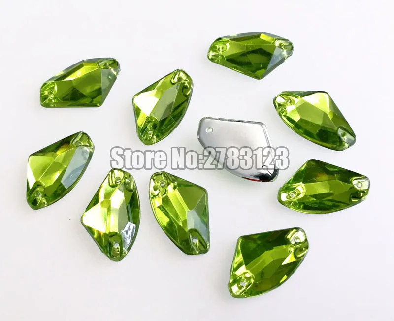 Grass green 12x18 мм 15x24 мм 17x27 мм 50 шт. веерообразные высококачественные акриловые стразы с двумя отверстиями, diy/аксессуары для одежды - Цвет: Grass green