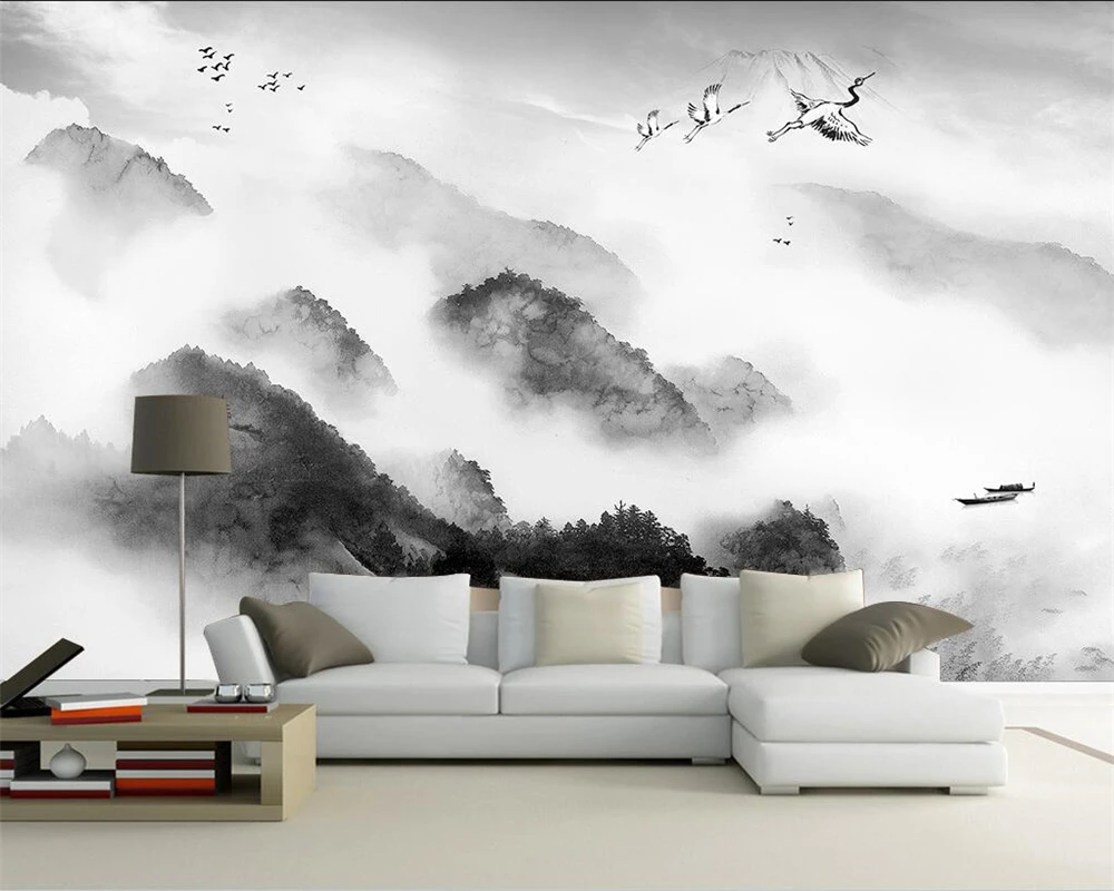 Фотообои Beibehang на заказ черно белый пейзаж водопад 3D фон для телевизора стена