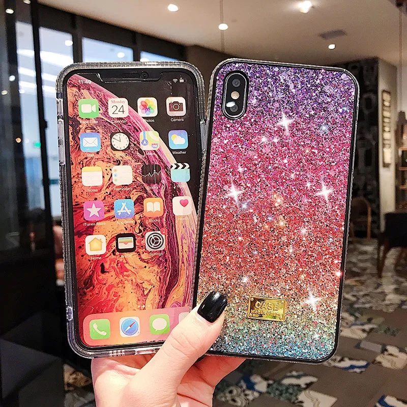 Glitter Crystal Phone Case For iPhone 13 12 mini XR 11 Pro XS MAX Back Cover for iPhone 7 8 Plus X Coque Bling Gradient Fundas