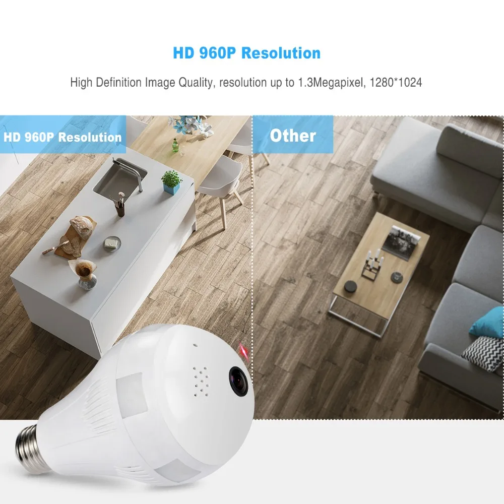 PLV 960 P 360 градусов Беспроводной IP Камера лампочки FishEye умный дом CCTV 3D VR 1.3MP охранных