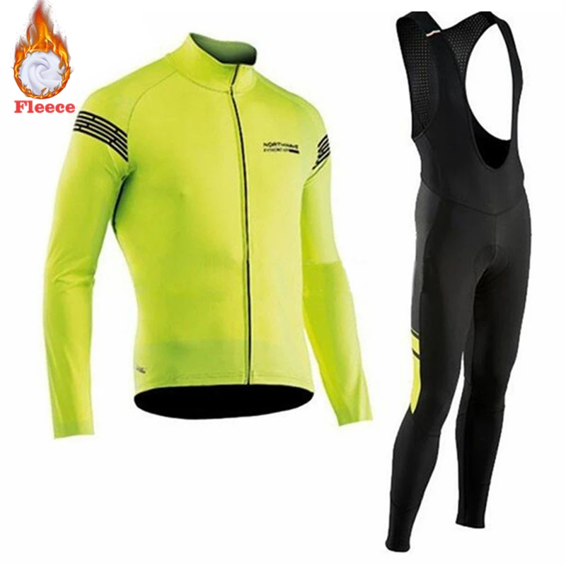 Fleece Jersey Northwave зима термо флис с длинными рукавами Велоспорт Джерси NW велосипед одежда велосипедные костюмы комплект для велоспорта Ropa Ciclismo наборы - Цвет: Fleece Jersey
