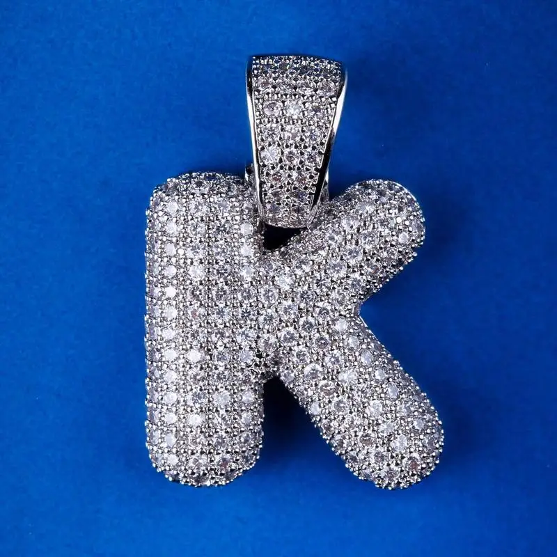 K Iced Out пользовательские Пузырьковые буквы кулон ожерелье пузырь начальные буквы слова Белое золото кулон в стиле хип-хоп Ожерелье для мужчин и женщин - Окраска металла: K