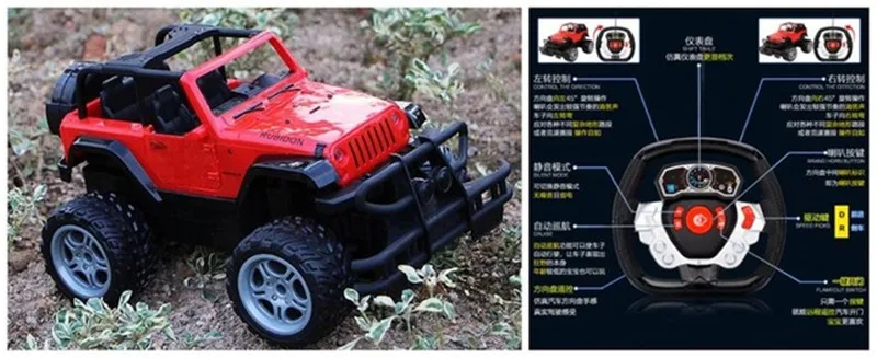 32 см Радиоуправляемая машина 1/14 4WD водительский автомобиль Двойной Мотор привод Bigfoot автомобиль пульт дистанционного управления модель автомобиля светодиодный внедорожник игрушка - Цвет: red steering wheel