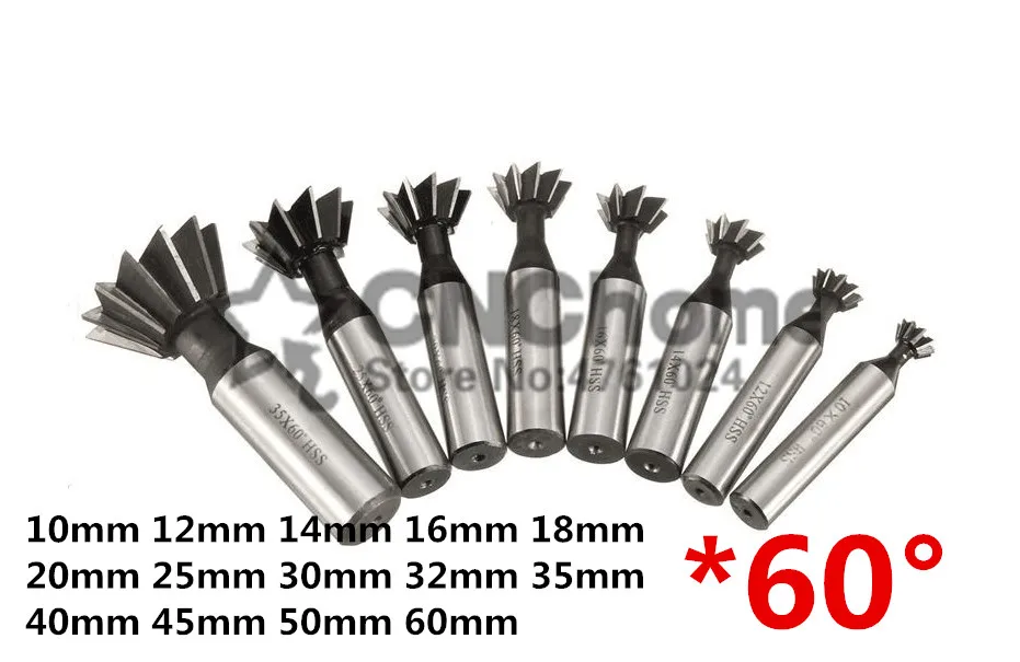 

1PCS 60 Degree HSS Dovetail Milling Cutters 60 Degree 10mm 12mm 14mm 16mm 18mm 20mm 25mm 30mm 32mm 35mm 40mm 45mm 50mm 60mm