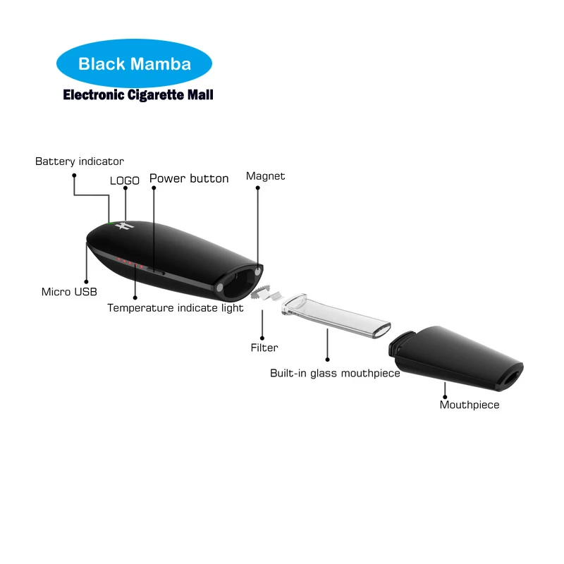 Оригинальный blk черный вапоризатор Mamba Herbstick Temp-control электронная сигарета сухой