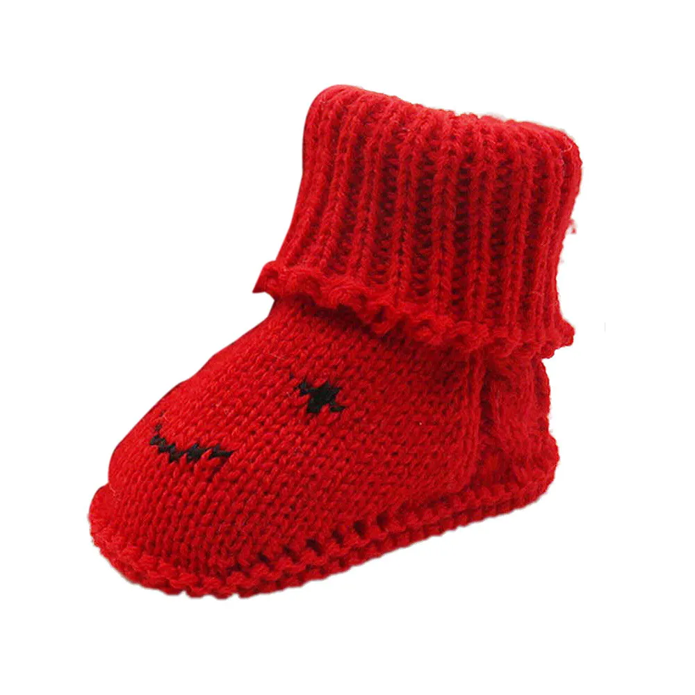Red Warm Winter Soft Woolen Baby Shoes Infants Crochet Knit Fleece Warm Boots Toddler Girl Boy Wool Snow Crib Shoes Booties First - Цвет: Red