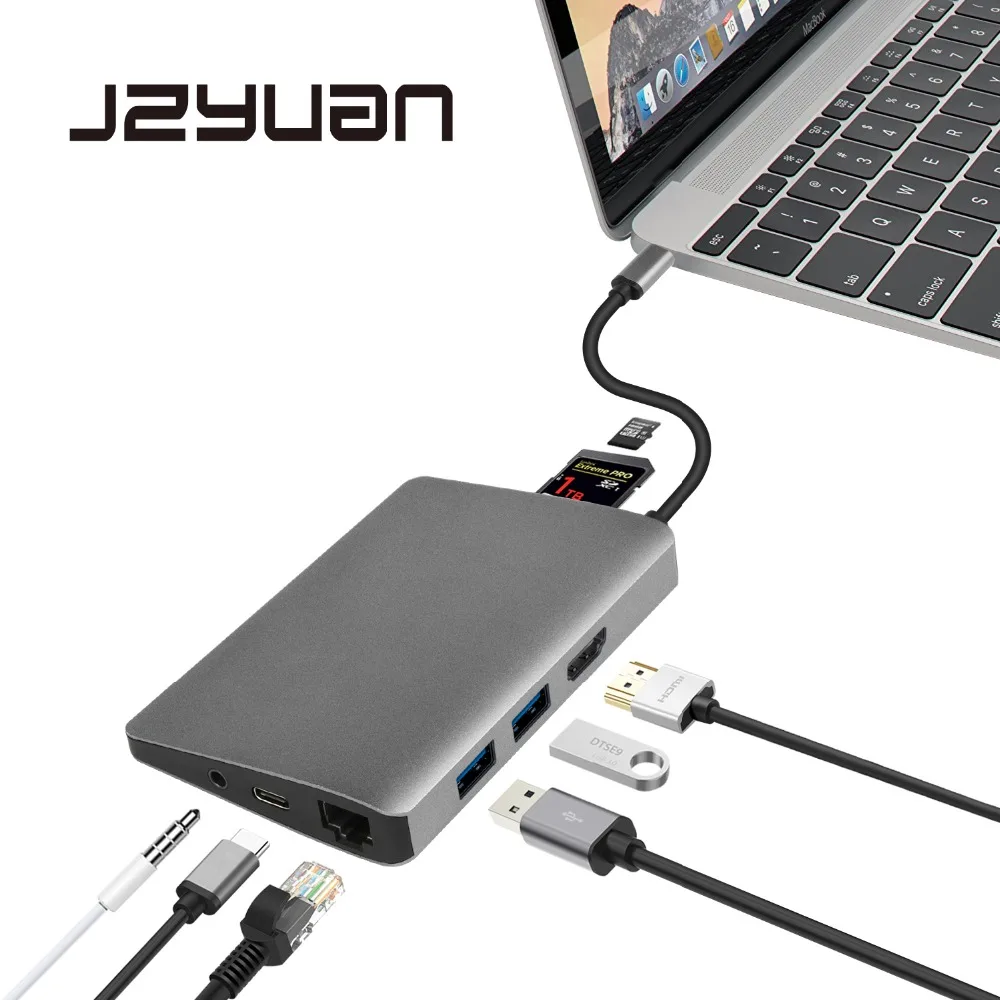 JZYuan USB C док станция HDMI Ethernet аудио 3 5 мм с Type PD 0 кард ридер концентратор адаптер