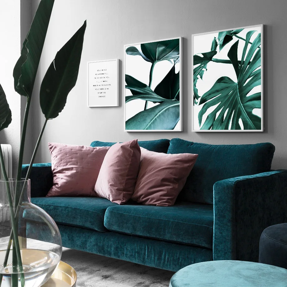 Свежие листья монстеры зеленые растения цитаты плакаты на скандинавскую тему и
