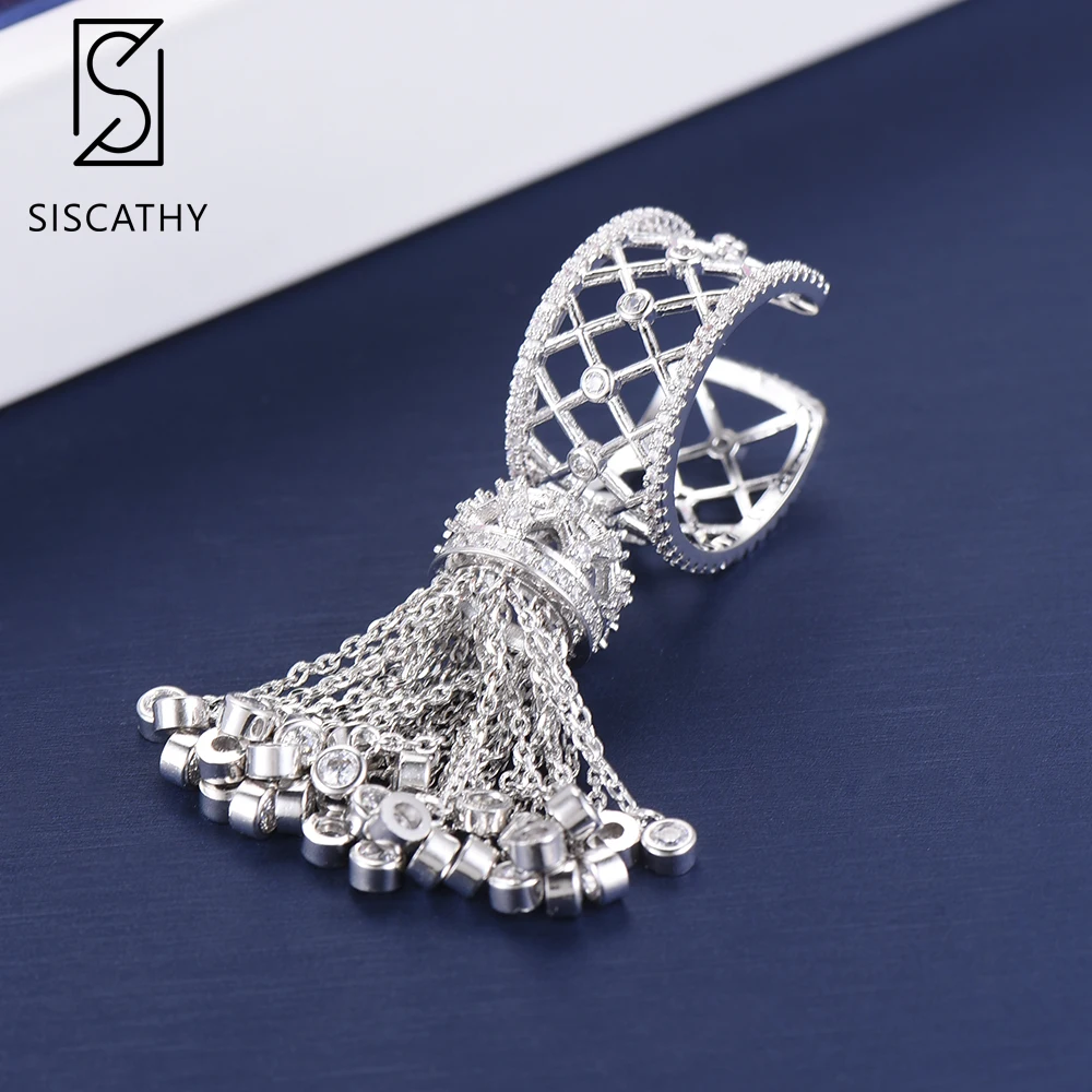 

SISCATHY Trendy Geometric Shape Tassel Earrings Ring Jewelry Sets Cubic Zirconia Inlaid Jewelry Sets For Women Girls