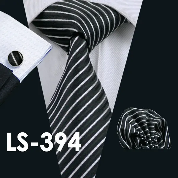 LS0394 LS-877, мужской галстук в темную полоску, шелк, Классический жаккардовый тканый Barry.Wang галстук, носовой запонки, набор для мужчин, формальный, для свадьбы - Цвет: LS0394