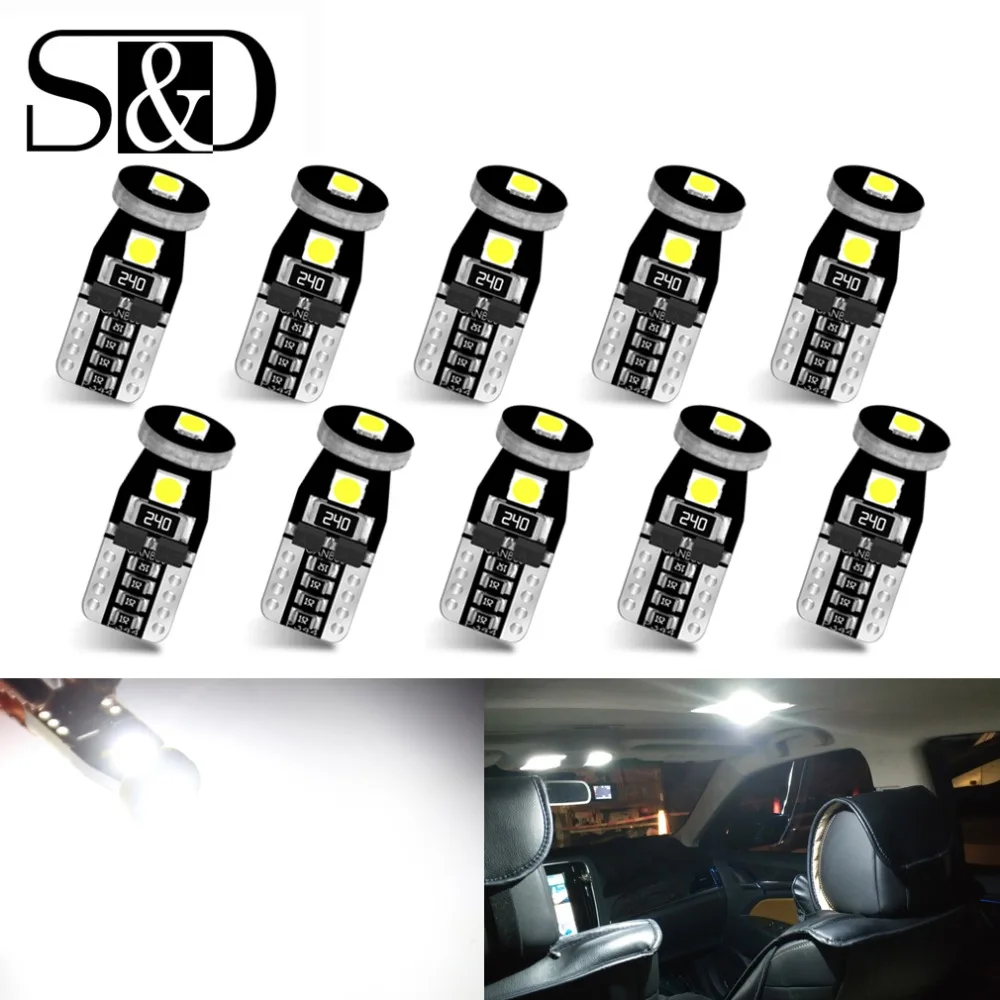 

Светодиодсветодиодный лампы S & D T10 W5W 194 168 без ошибок Canbus, 10 шт., светодиодные лампы с чипами 3030, лампы для чтения для салона автомобиля и двери...
