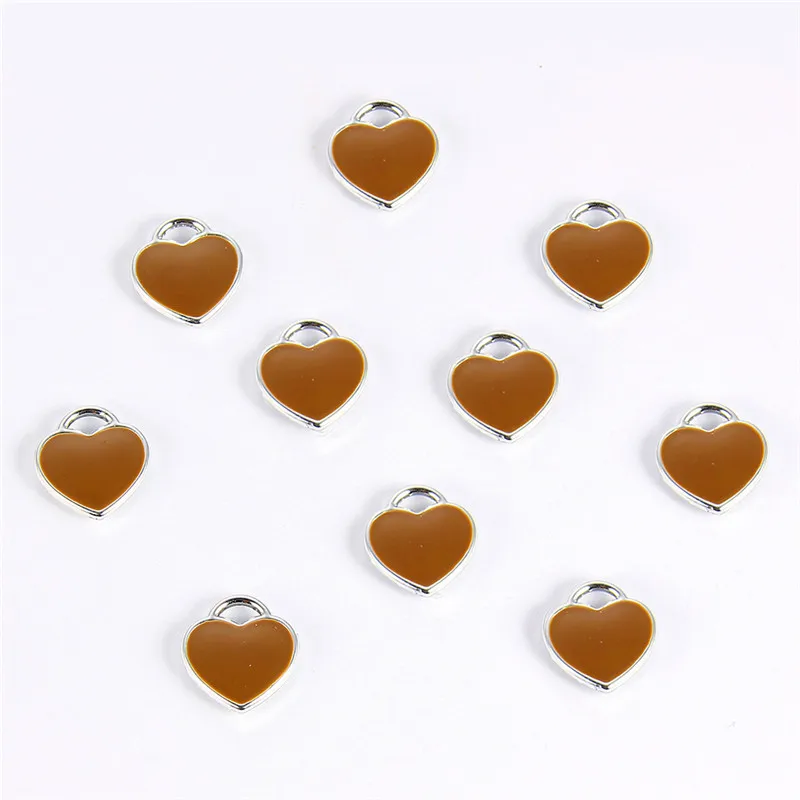 10pcs Heart Charm 04 10 шт черные белые розовые красные эмалированные амулеты подвеска в форме сердца для DIY ожерелья, браслеты, ювелирные изделия для изготовления шармов в форме сердца - Окраска металла: 10pcs Heart Charm 04