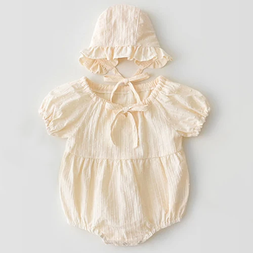 beige Дети Розовый боди для маленьких девочек одежда Рубашка с короткими рукавами хлопковый костюм с клетчатой маленький круглый воротник для лета комбинезон для новорожденных - Цвет: beige