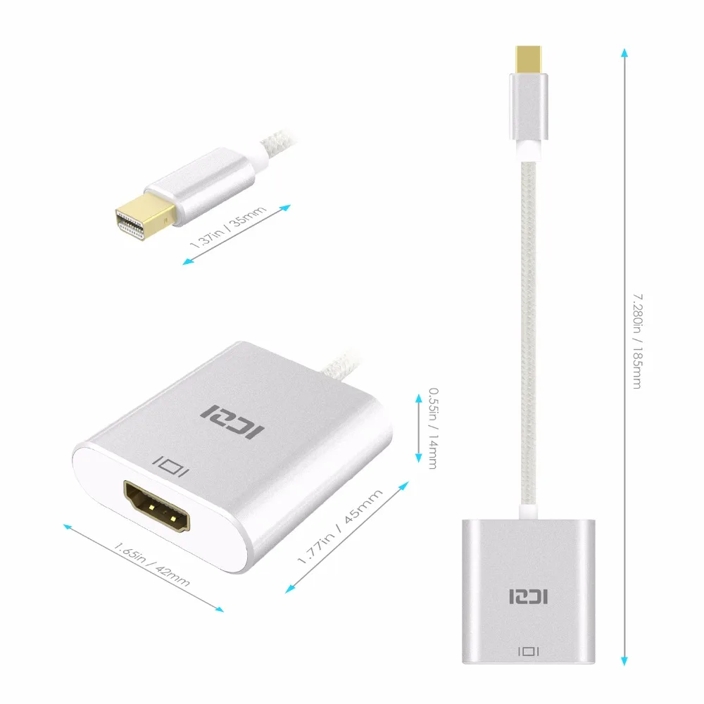 ICZI мини адаптер DP к HDMI 4K Thunderbolt Mini Displayport 1 2 0 конвертер для Macbook Surfacebook серебро|mini dp to