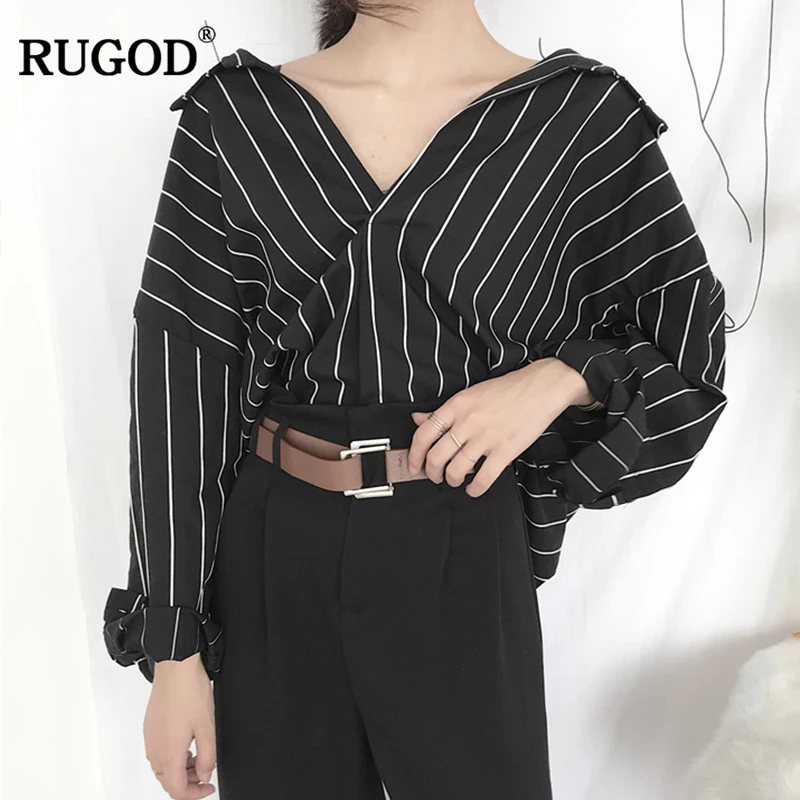 RUGOD 2018 свободная полосатая блузка в Корейском стиле Женская Повседневная блуза с