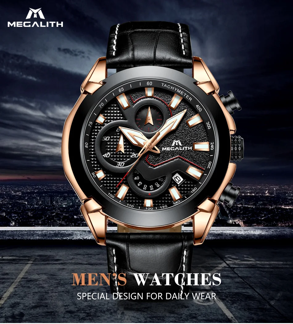 MEGALITH 15,99$ часы мужские спортивные наручные часы с хронографом водонепроницаемые кварцевые часы с датой для мужчин часы Relogio Masculino