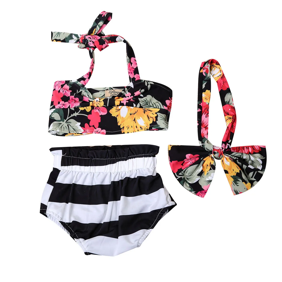 2017 детское бикини с цветами для маленьких девочек топ лямкой на шее цветочным