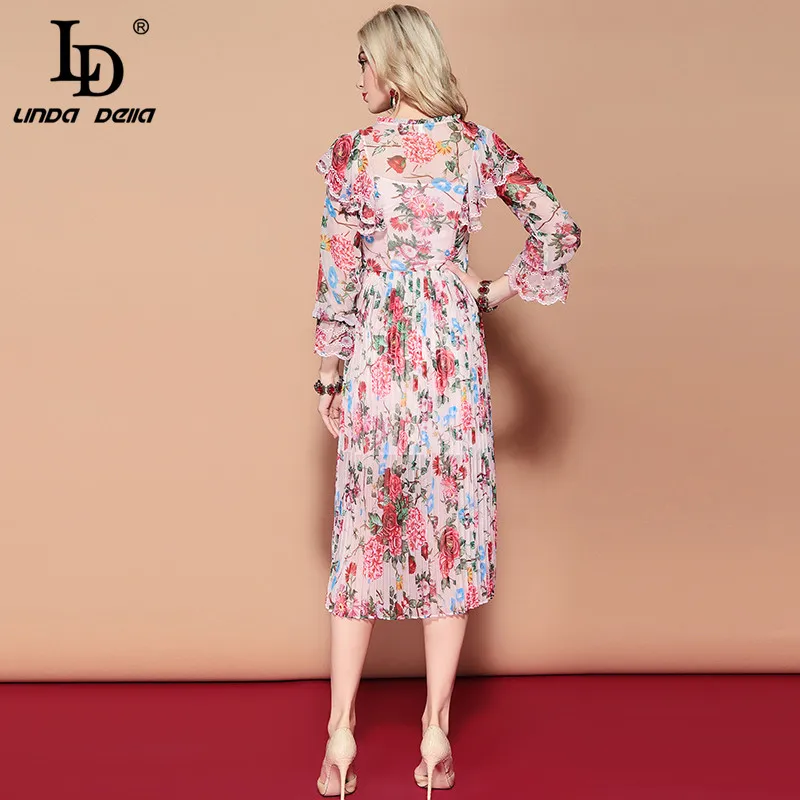 Женское платье с длинным рукавом LD LINDA DELLA винтажное плиссированное из шифона