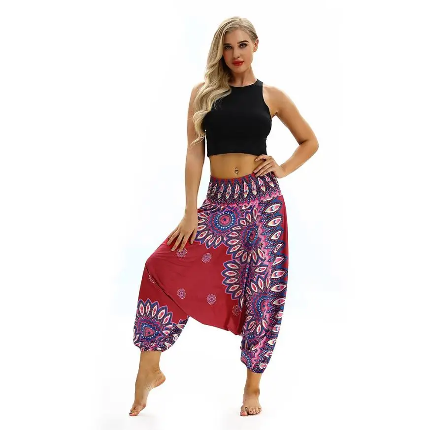 N Новинка, женские повседневные свободные штаны для йоги, мешковатые, Boho, Аладдин, комбинезон, шаровары, штаны с высокой талией, спортивные штаны, JLY0825 - Цвет: N