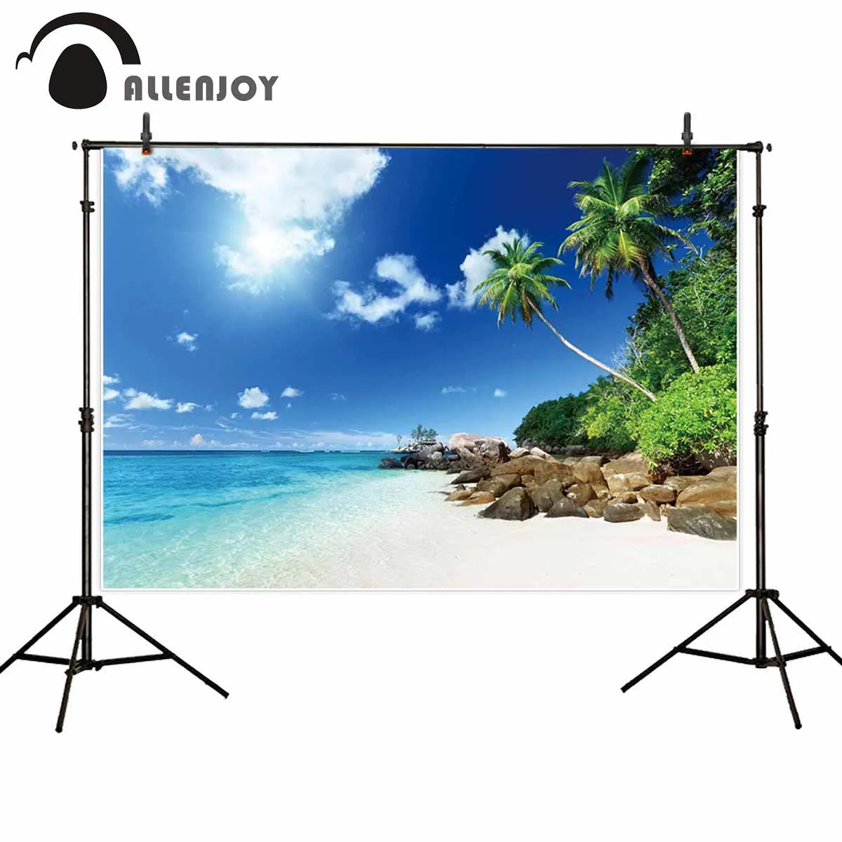 Allenjoy photography backdrop Summer blue sky sea sunny beach coconut tree background photophone photocall photo studio prop |