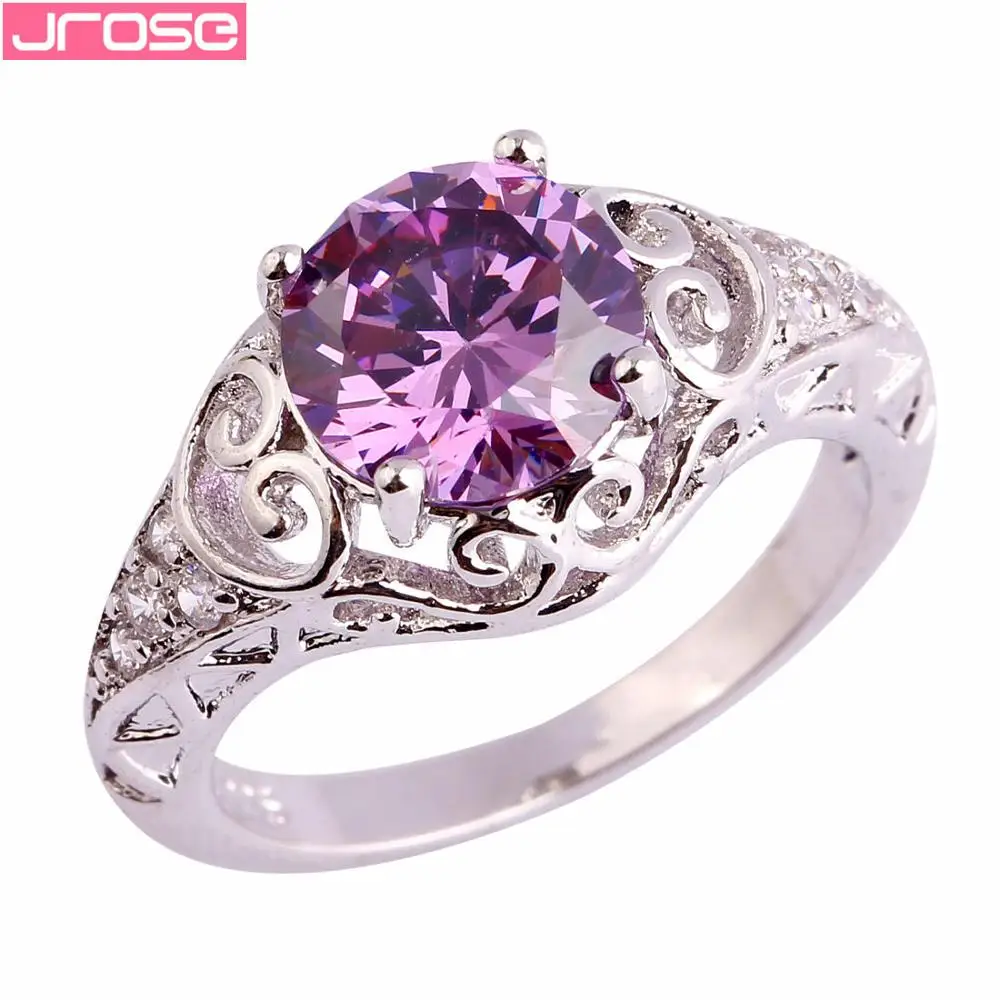 JROSE, круглая огранка, модные, трендовые, элегантные, женские, белые, CZ, серебряные кольца для девушек,, ювелирные изделия, размер 6, 7, 8, 9, 10, 11, свадебные кольца - Цвет основного камня: Фиолетовый