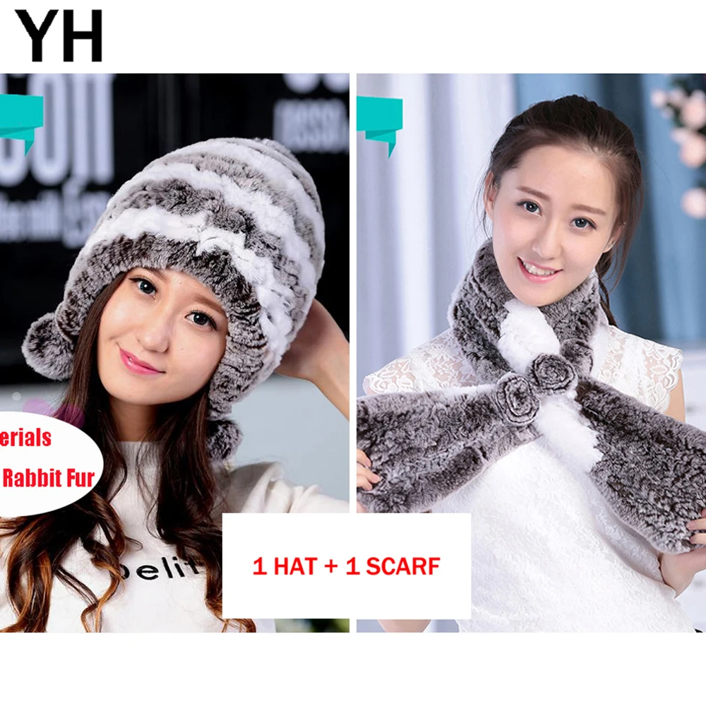 Зимние женские сапоги из натуральной Настоящий мех кролика шапка с шарф меха