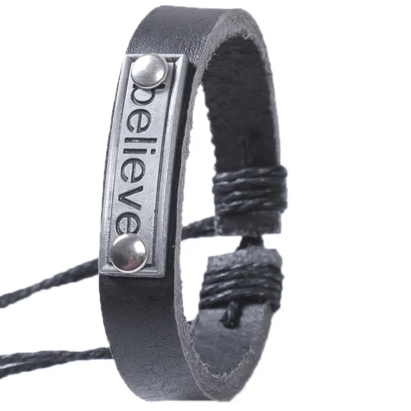 Винтажный регулируемый браслет из натуральной кожи &quotBelieve&quot на запястье