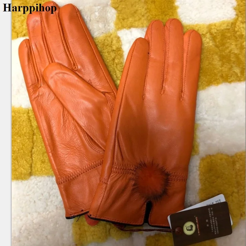 20 Перчатки Harppihop, скидка,, перчатки из натуральной кожи, женские перчатки из овчины, женские тонкие термоперчатки из меха норки, модные - Цвет: 20