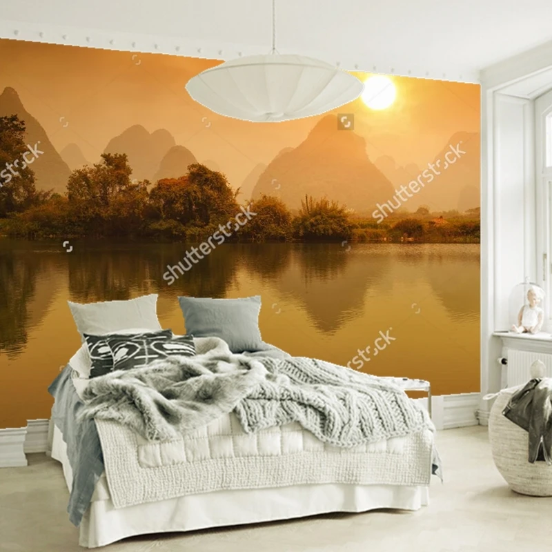Обои на заказ из Китая пейзаж заката в гилине природный для гостиной спальни
