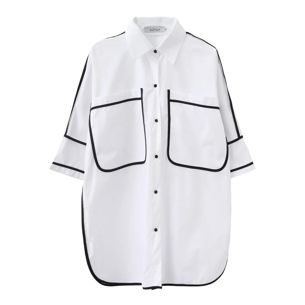 Белая хлопковая летняя винтажная Повседневная Свободная длинная рубашка в