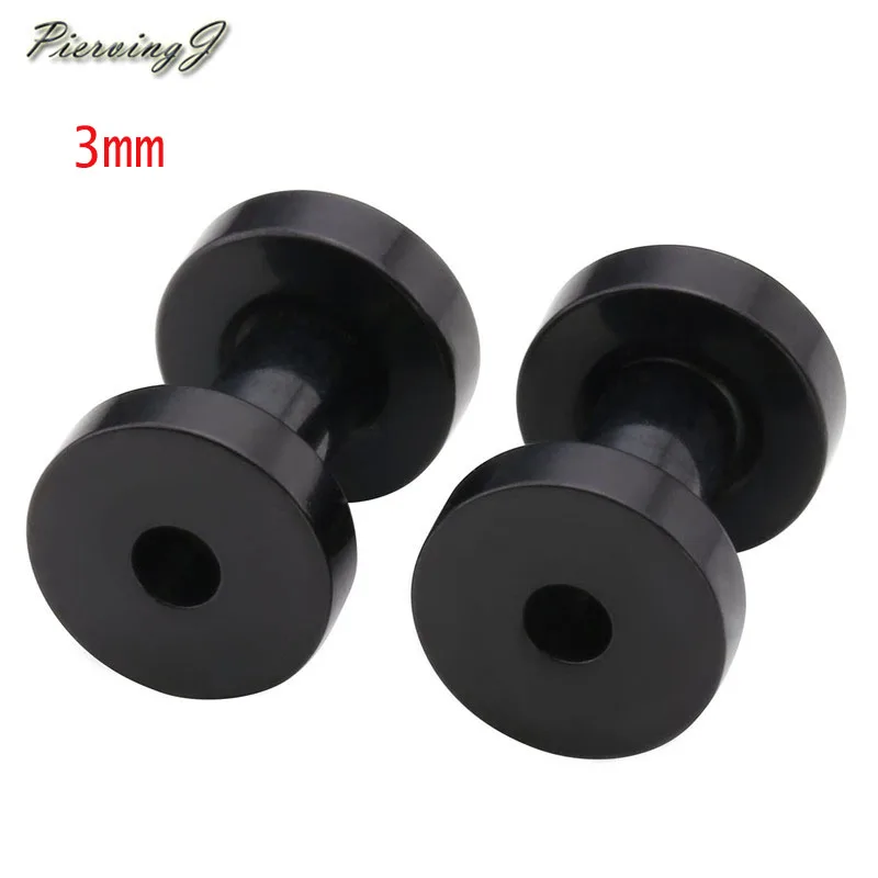3mm Black PiercingJ Нержавеющая сталь винт Туннели для ушей носилки Expander Kit 8ga(3 мм), 4ga(5 мм) вид датчики, серебристый/золотистый/черный - Окраска металла: 3mm Black