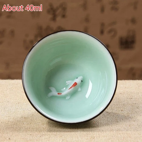 Carp green cup Горячая Распродажа китайский чайный набор кунг-фу Лотос пуэр чайные чашки ручная роспись керамика тисненый Дракон пион Карп Золотая рыбка чайные чашки - Цвет: Carp green cup