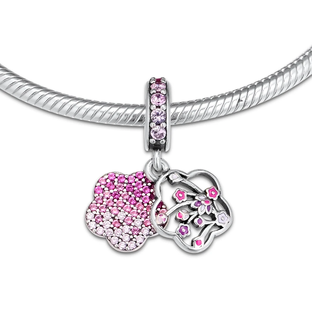 CKK бусина подвеска Стерлинговое Серебро 925 амулеты оригинальные Pave Peach Blossom Бусины Подходит Pandora браслет для изготовления ювелирных изделий kralen perle