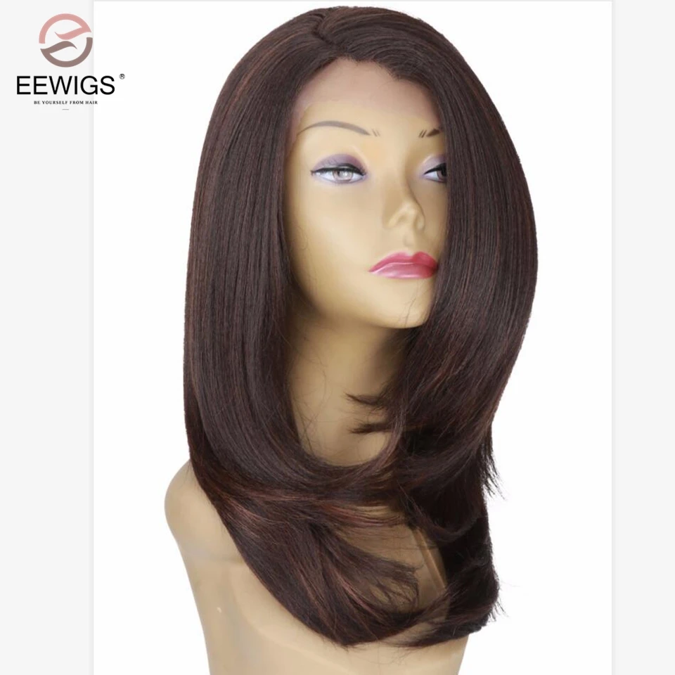 EEWIGS Bob L часть Многослойные итальянские Yaki прямые бесклеевые синтетические кружева FrontWig термостойкие короткие парики для черных женщин