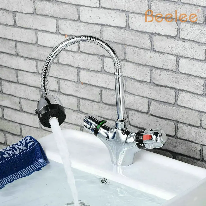 

Beelee bathroom solar heater thermostatic basin mixer copper thermostatic basin faucet cold and hot water wash basin (QH0207A)