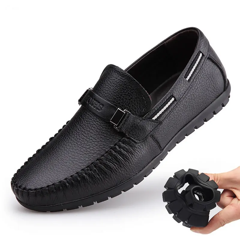 JUNSRM Spring leisure men's shoes breathable leather bean beans shoe head layer cow one-pedal mocassin homme | Обувь