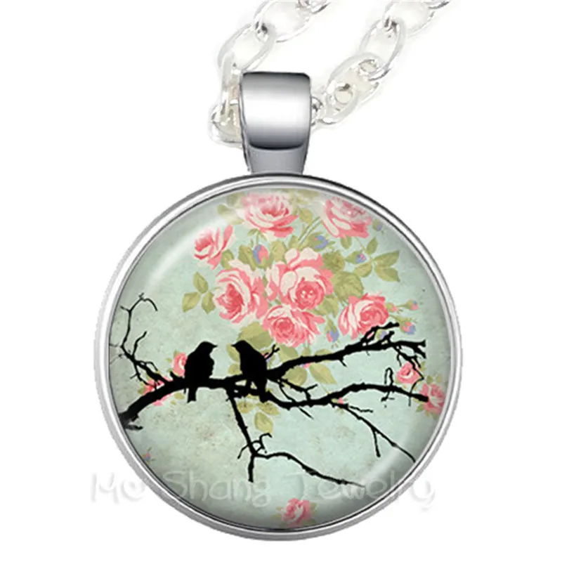 Винтаж Птица искусство картина без рамки ожерелье стеклянный круглый кабошон