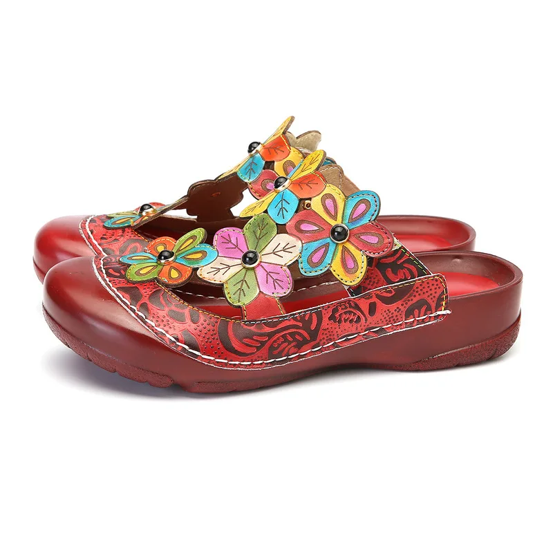 Шлепанцы женские из натуральной кожи винтажные сандалии на платформе пляжные