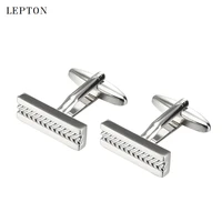 lepton chain in rectangle cufflinks for mens silver color classic simple business cuff links high quality metal cufflink gemelos