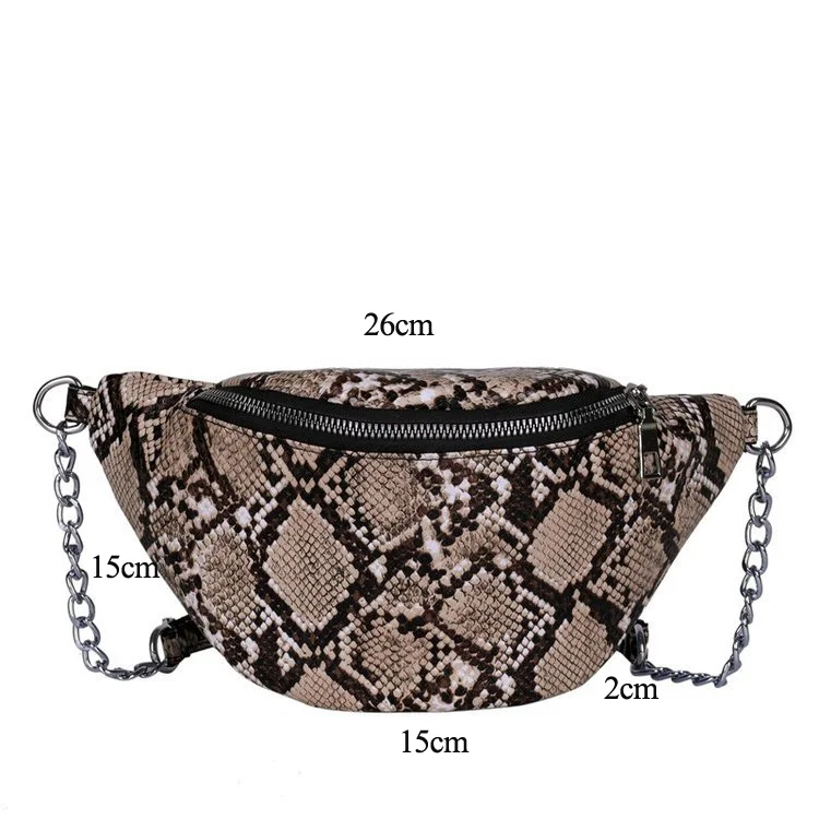 New Style Fashion Snake Pattern Chain Shoulder Waist Bags Fanny Pack Travel Waist Festival Money Belt PU Leather Holiday