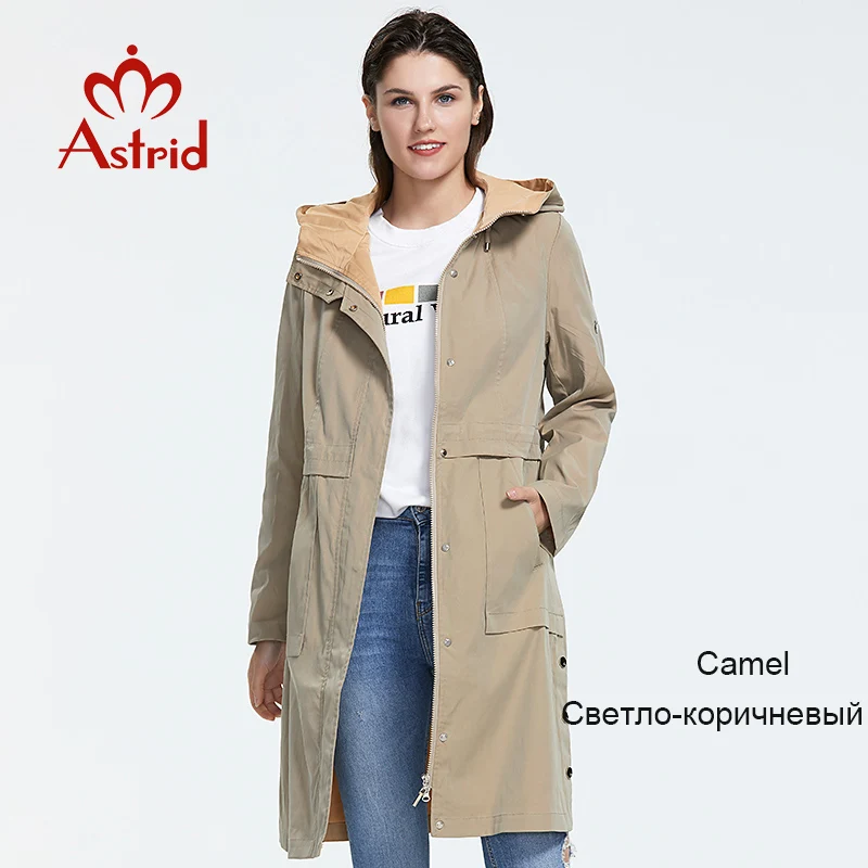 Astrid Осень новое поступление синий топ женский тренч плюс размер стиль средней длины пальто для женщин с капюшоном на молнии AS-9020 - Цвет: T001 camel