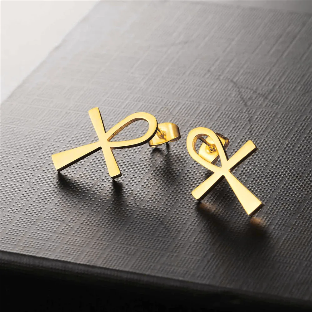 Серьги-гвоздики Starlord Ankh Crux Ansata Cross Key of the Nile из нержавеющей стали/золотого цвета Египетские украшения серьги Ankh GE2124