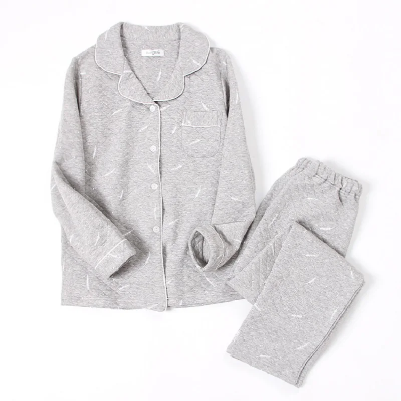 Autumn Men Pajamas Set Pure Cotton Regular Full Sleeve Couples Pijama hombre Casual Clothing Feathers Printed Women Sleepwear