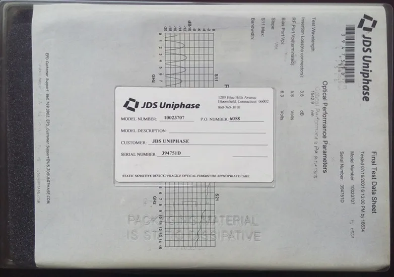 JDSU 2 5G OC-192 10023707 SN-394751D литий niobate волоконно-оптический модулятор | Мобильные