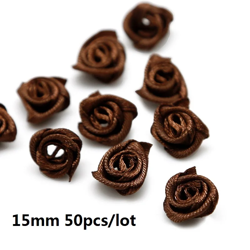 1.5cm Brown Шелковый 15/20/30 мм мини цветы-розочки головка атласной лентой лук Свадебные украшения искусство ремесла Сделай Сам вечерние домашней одежды Декор поставки - Цвет: 1.5cm Brown