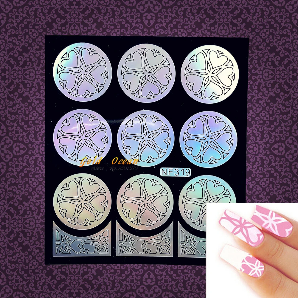 Наклейка для дизайна ногтей Charm Flower Black Holo Out шаблон трафарета GBNF314 виниловая