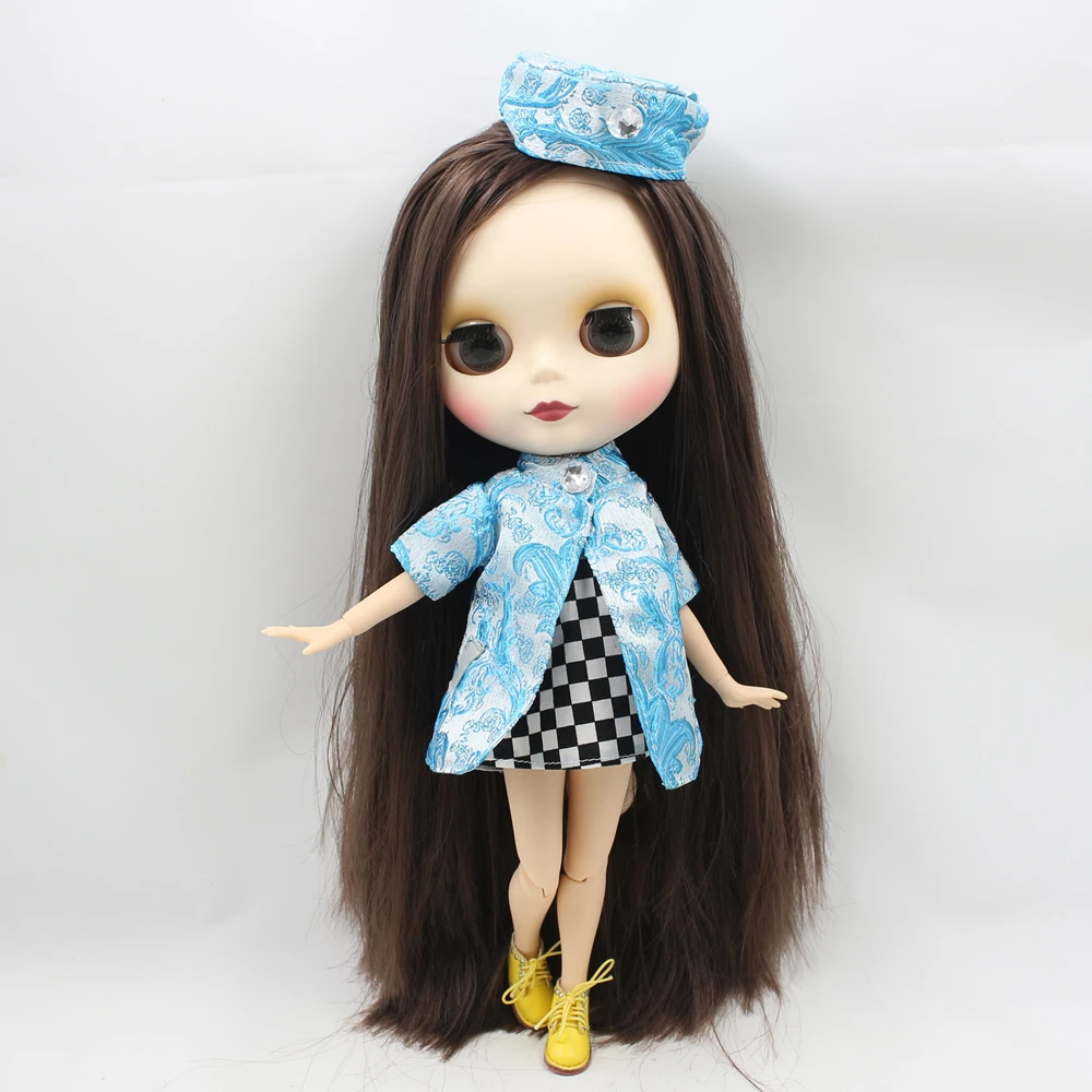 Наряды для куклы Blyth, комплект из синего Ципао, включая шляпу, костюм для 1/6 года, azone BJD pullip licca