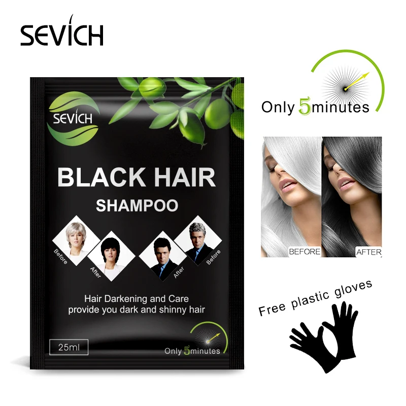 5pcs/lot Sevich Black Hair Shampoo Fast Dye Grey White to Black Only 5 Minutes Noni Plant Essence Natural Lasting Months