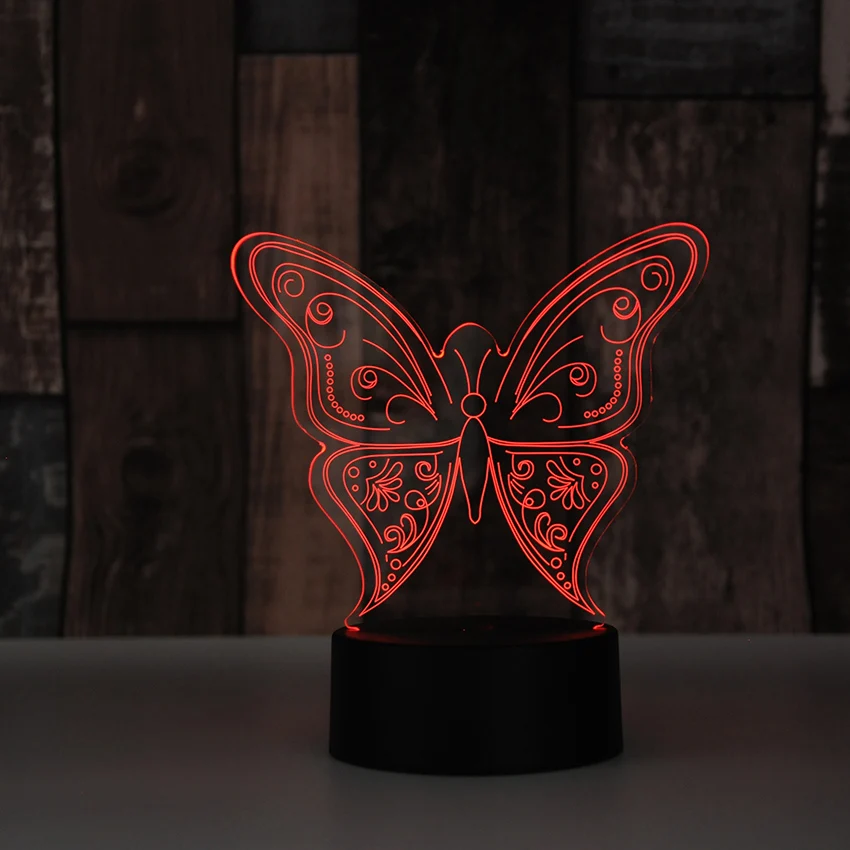 Настольная лампа бабочки с мультяшным животным светодиодный ночник для сна 3D